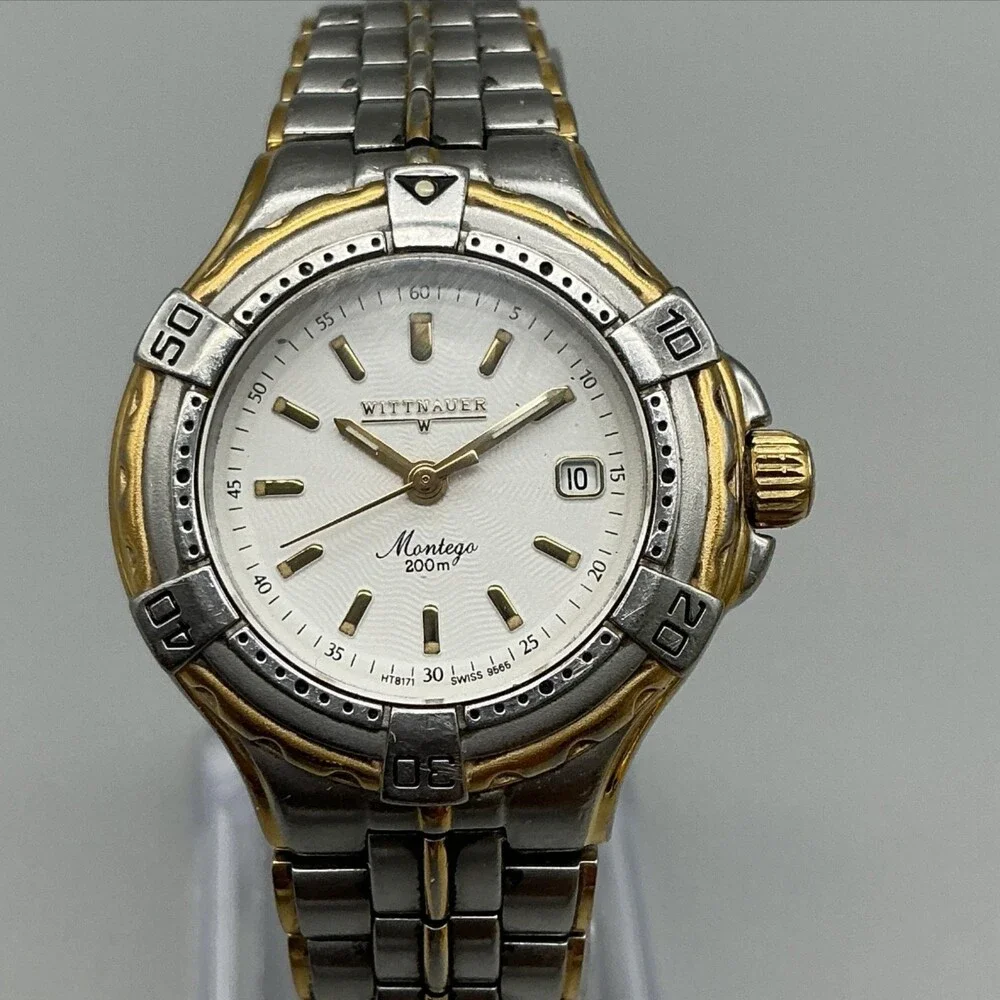 Wittnauer Montego Womens Watch 29mm Two Tone 200m Diver Date New Battery 6.5